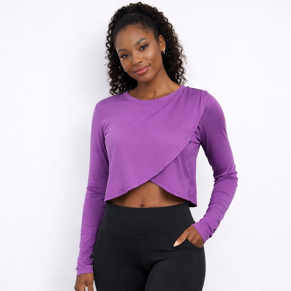Free People Movement Purple Crop Top Long Sleeve Wrap Small Athleisure Yoga